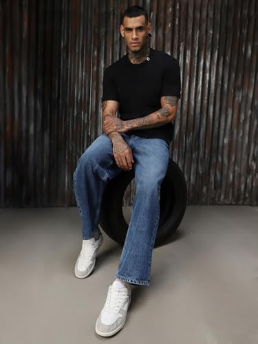 Image of High Star Men Cotton Washed Loose Fit Casual Mid-Rise Jeans