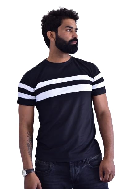 Image of Regular Fit Striped Round Neck Half Sleeve T-Shirt for Men