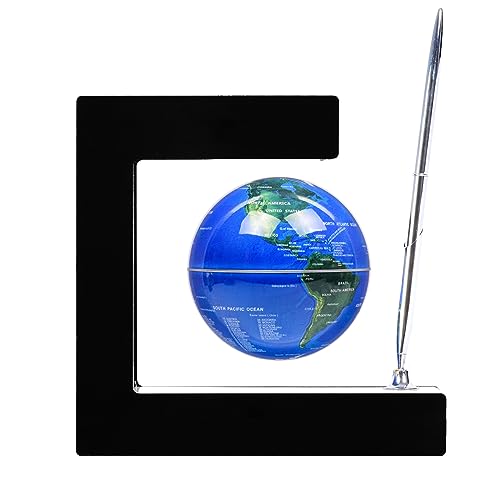 BEBEVOGUE Personalized Magnetic Levitating Globe Wireless LED Light &Pen Floating World Map 3in Globe Birthday Gift for Men Boss Kids Home Bedroom Office Desk Gadget Decor (Blue)