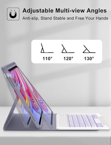 Image of Keyboard Case for Redmi Pad Pro / Xiaomi Poco Pad 12.1 Inch Case with Backlit Keypad, Detachable Wireless Key Board Cover with Pen Holder for Xiaomi Redmi Pro 12.1 inch 2024, 7-Color Backlight, Lavender