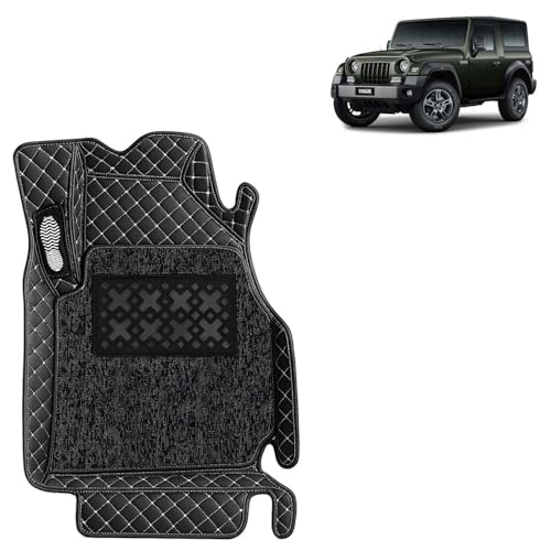 Image of KINGSWAY Accessories Premium 7D Car Floor Mats Only Compatible with Mahindra Thar (Automatic Transmission) Year 2025 Onwards, Set of 3 Pcs, 100% Waterproof & Washable 7D Car Foot Mats, Classic Black