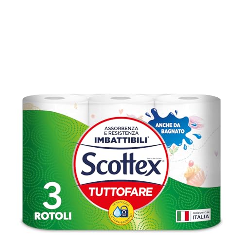 Scottex Tutto Fare, Carta Da Cucina, Morbida e Resistente, Ultra assorbente, Con Carta certificata FSC, 3 Rotoli