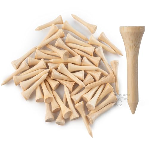 NorthPointe 1 ½” Short Golf Tees – Bamboo Short Tees Golf for Irons, Par Threes, Hybrids, and Driving Range - Pack of 50 or 100 Bulk High Visibility Durable (50, Solid Natural Color Bamboo)