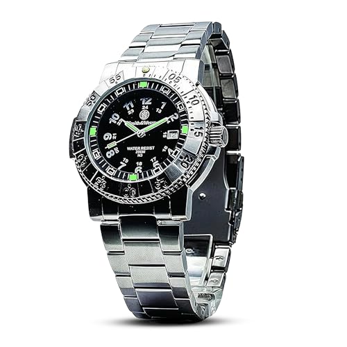 Smith & Wesson 357 Series Men's Watch (Relojes de Hombre), Diver Swiss Tritium H3, 20 ATM Water Resistant Tactical Military Watch, Sturdy Band Strap with Swiss Precision Quartz, Father's Day Gift (Silver)