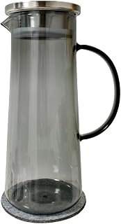 Glaskrug 1,5L, Karaffe aus Borosilikatglas mit Edelstahldeckel, Schwarz, 24x11cm, Tropffreier Ausguss, Temperaturbeständig -20°C bis 150°C, inkl. Matte