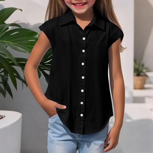 Teen Girls Linen Button Down Shirt Short Sleeve Flowy Tops Dressy Casual Collared Blouses Fashion Summer Clothes3