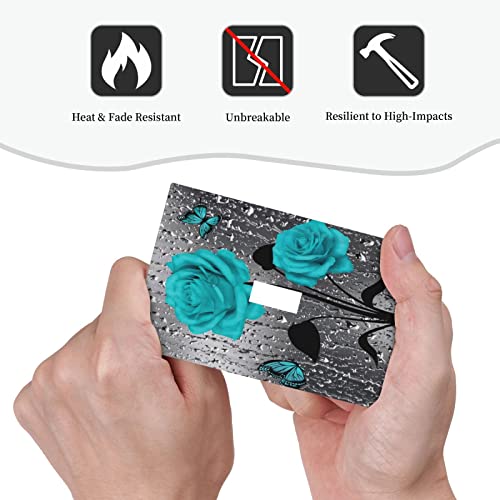 Raindrops Teal Gray Butterfly Rose 1 Gang Wall Plate Turquoise Blue Grey Flower Floral Single Toggle Light Switch Cover Switchplate Decorative Faceplate Romantic Valentine's Day Bathroom Shower Decor #TOP4