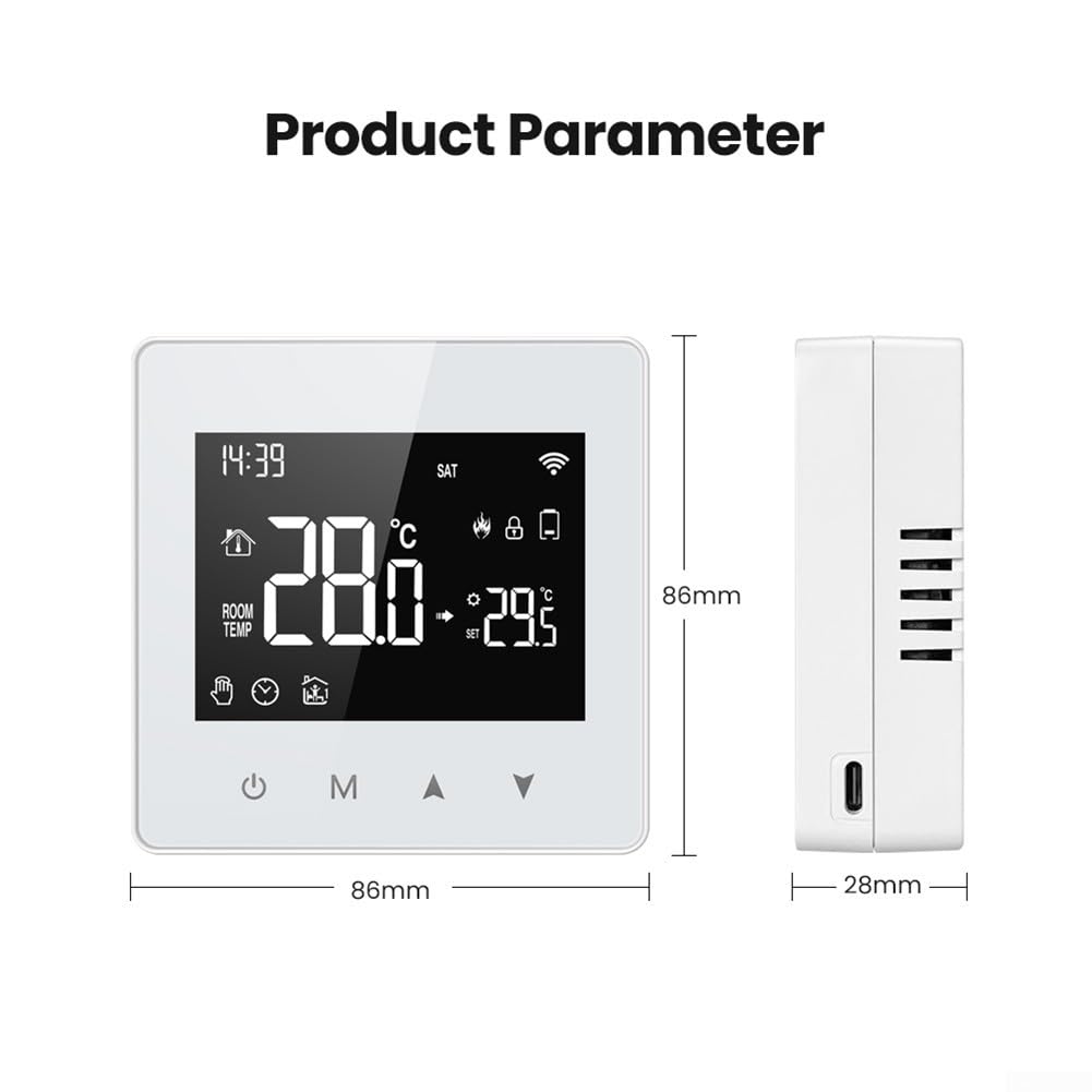 per TUYA Wifi Termostato, Termostato Termostato Intelligente Programmabile, Cronotermostato Smart Compatibile con Alexa e Home, Alimentazione a Batterie, Bianco