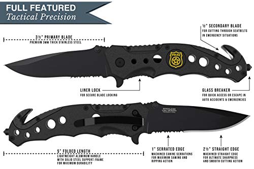 Swiss Safe 3-In-1 Tactical Knife For Military And First Responders - Tactical Black #TOP3