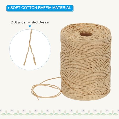 Image of PATIKIL Natural Cotton Raffia Yarn 328 Yard, Crochet Raffia Paper Ribbon for DIY Sun Hat Beach Bag Crochet Yarn Wrapping Knitting, Coffee-Color