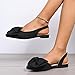 Bow Pointed Toe Flat Shoes for Women Elastic Back Slingback Flats Fashion Casual Adjustable Ankle Strap Shoes （Black,8.5
