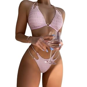 Floerns Women’s Micro Triangle Bikini Set Cut Out Chain Two Piece Bathing Suit