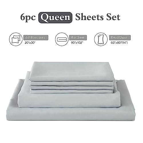Image of ILAVANDE Queen Sheets Set 6 Piece,Hotel Luxury Super Soft 1800 Series Microfiber Queen Bed Sheets Set-Wrinkle Free & Breathable-14 Deep Pocket Sheets for Queen Size Bed(Queen,Light Grey)