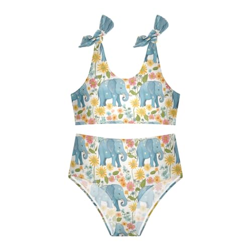 Wusikd Elephants Girls Swimsuits Two Piece Colorful Daisies Swimwear Bikini Set for for Girls Size 3T3