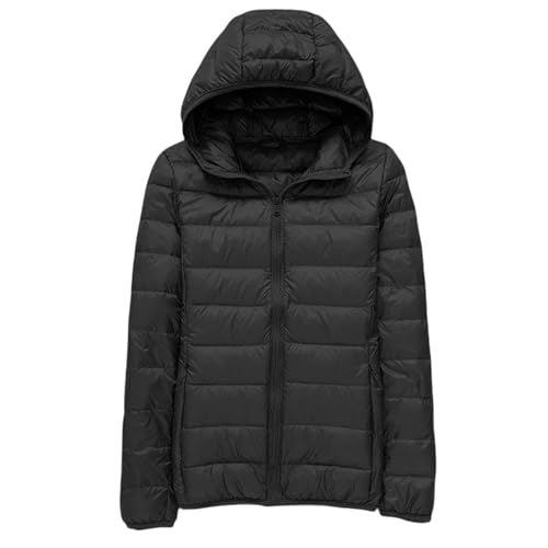Abrigos de invierno para mujer, acolchados, largos, parka acolchada, forro polar, chaqueta impermeable con capucha, para otoño e invierno, talla grande, gabardina cálida (negro, XXXL)