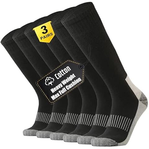 ONKE Max Full Cushion Knee High Socks for Men Steel Toe Work Boot Over the Calf OTC Moisture Wicking Thermal Hiking Hunting(Black L) Cover