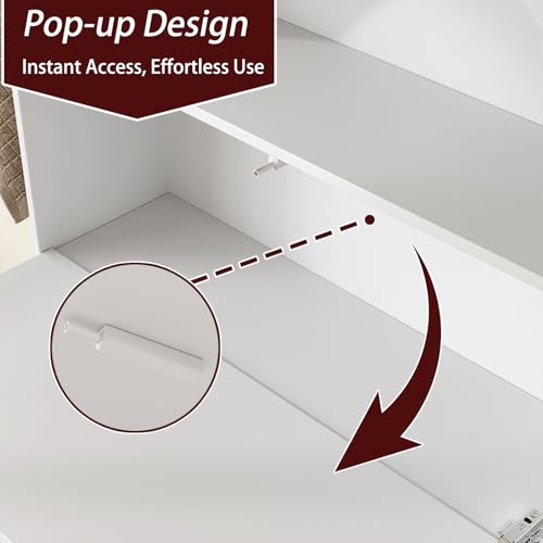 Image of 31 inch W Arched Over The Toilet Storage Cabinet, Fluted Doors, White | Over Toilet Bathroom Organizer with Doors, Bathroom Storage Cabinet with Toilet Paper Holder and Anti-Tipping Device