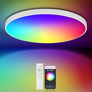 LED Deckenleuchte Dimmbar 24W Ø30cm - Deckenlampe RGB & CCT 2700K-6500K - Kompatibel mit APP-Steuerung, Fernbedienung, Timer, IP54 Wasserfest, Nachtlicht, Ideal für Schlafzimmer, Wohnzimmer, Küche