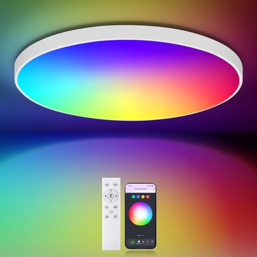 LED Deckenleuchte Dimmbar 24W Ø30cm - Deckenlampe RGB & CCT 2700K-6500K - Kompatibel mit APP-Steuerung, Fernbedienung, Timer, IP54 Wasserfest, Nachtlicht, Ideal für Schlafzimmer, Wohnzimmer, Küche