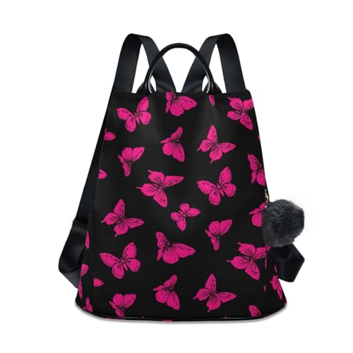 Image of Fustylead Cute Hot Pink Wild Butterfly Women Backpack Purse Anti-theft Lightweight Shoulder Bag