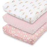 The Peanutshell Baby Changing Pad Covers Girl, Minky Changing Table Sheets for Girls, Pink Floral Nursery Decor, Boho Sunflower Daisy