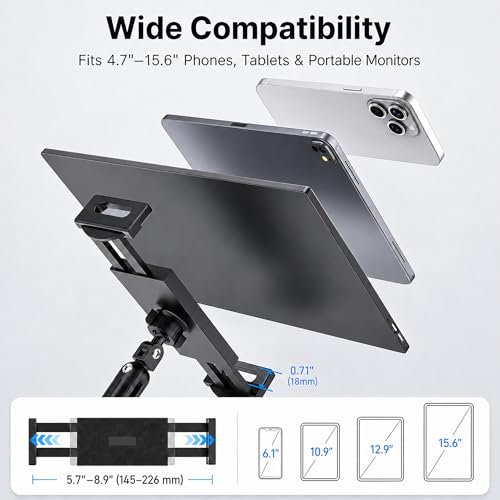 Image of iPad Holder For Desk, Adjustable Tablet Arm iPad Desk Mount with C-Clamp | 30 inch Foldable Long Arm & 360 Rotation, Fits 4.7 inch-15.6 inch iPad Pro /Air /Mini, Phones & 15.6 inch Portable Monitors For Desk /Bed Use