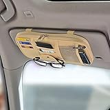 Kartisen Car Sun Visor Organizer, Auto Interior Accessories Pocket Organizer - Car Truck SUV Storage Pouch Holder, with Multi-Pocket Net Zipper (Beige)