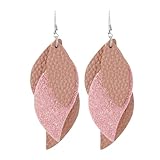 ULTECHNOVO Pendientes Colgantes en Color Rosa de Cuero Lentejuelas para Mujer Diseño de Textura de Lichi, para Trabajo y Banquetes
