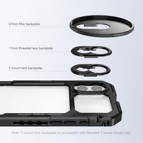 Image of NEEWER Phone Cage Compatible with iPhone 17 Only, Quick Release Video Rig Stabilizer Accessories Kit with 67mm Filter Ring, 17mm Lens Backplate, T Mount Adapter, Camera Control Cap, PA158 (Black)