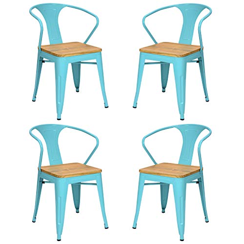 Vaukura Silla Oliix Con Brazos Pack 4 - Silla Industrial Metálica Brillo Asiento De Madera Azul Vaukura Silla Oliix Con Brazos Pack 4 - Silla Industrial Metálica Brillo Asiento De Madera Azul