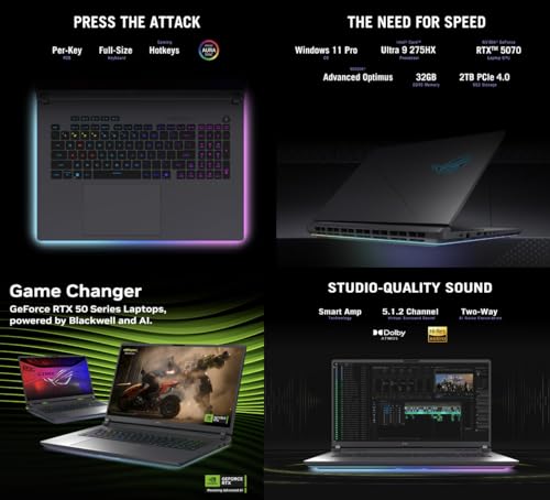 Image of ASUS ROG Strix AI Gaming Laptop 18 inch 240Hz IPS WQXGA Display (Intel Ultra 9-275HX, GeForce RTX 5070 8GB, 32GB DDR5, 2TB SSD, RGB KB, Thunderbolt 4, WiFi 7, Webcam, Win 11 Pro) w /USB-C Dock