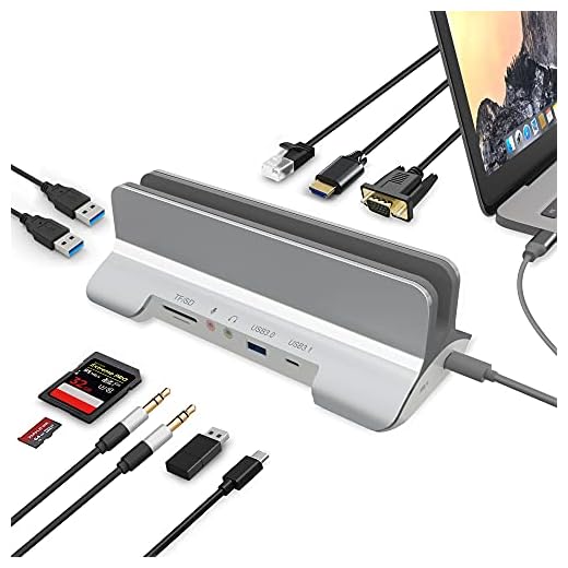 Station d'accueil USB C pour Ordinateur Portable, 13 en 1 Double Affichage, HDMI, Ethernet, VGA, USB C 3.1, USB A 3.0, Charge USB C PD, Fente SD et TF, Microphone et Audio 3,5 mm, pour MacBook Pro Air