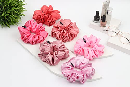 Image of Premium Satin Scrunchies for Women | Hair Bands, Ponytail Holders & Rubber Bands | Oversize, Fluffy, No-Damage Hair Ties | Girls Hair Accessories | Extra Large Size | Pack of 6