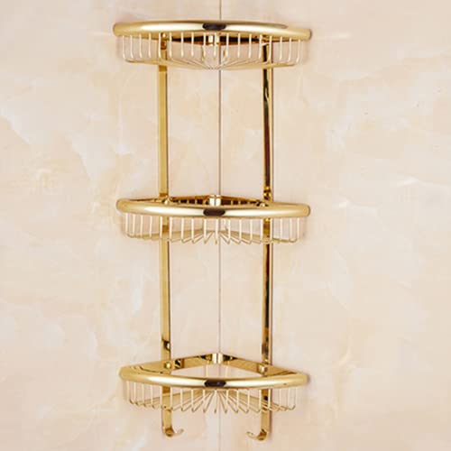 Vintage Brass Bathroom Corner Shower Shelf nizer with Draining Rack Wall Mounted Rustproof Cosmetic Skin Product nizer Shelf Durable and Stylish 3 Layer Gold Shelf for Bathroom Accessories