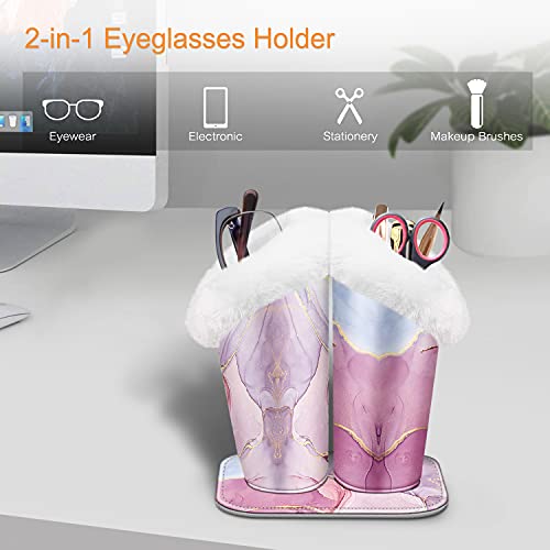 Image of FINTIE Plush Lined Double Eyeglasses Holder with Magnetic Base, Glasses Stand Case Organizer for Desk, Nightstand, Office