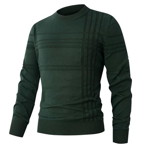Mens Striped Elastic Warmth Crewneck Lightweight Soft Sweater Casual Textured Knitted Thermal Pullover Sweaters