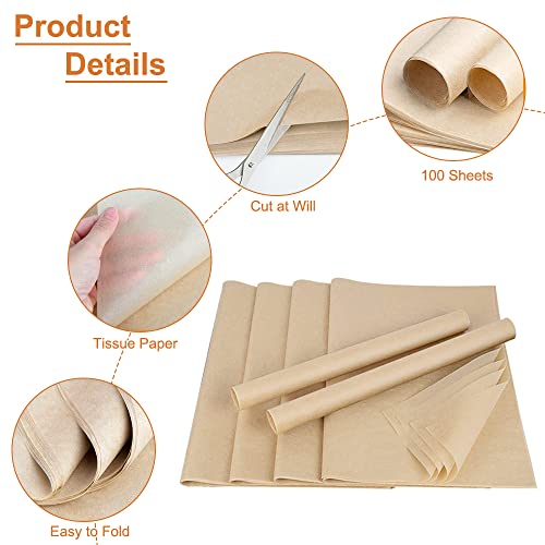 100 Blatt Seidenpapier Verpackungsmaterial,Brown Kraft Seidenpapier,50x35cm Seidenpapier Packpapier,Glänzend Seidenpapier zum Verpacken,Geschenkpapier für Hochzeit, Babyparty,Geburtstag,Weihnachten