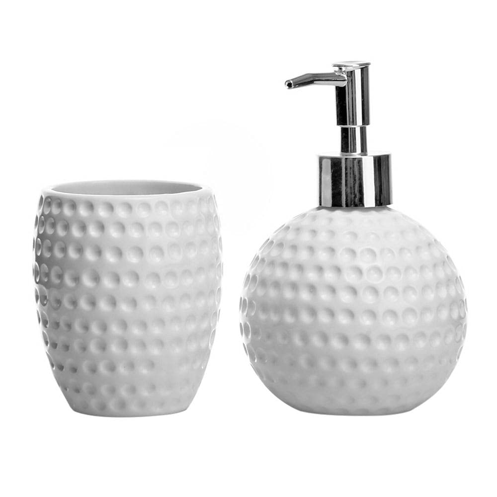 Space Home - Set de Baño - Dispensador Jabón Baño - Accesorios de Baño - Dosificador de Jabón Baño + Vaso para Cepillo - Set Baño Accesorios - Kit de Accesorios Baño - Cerámica - Blanco