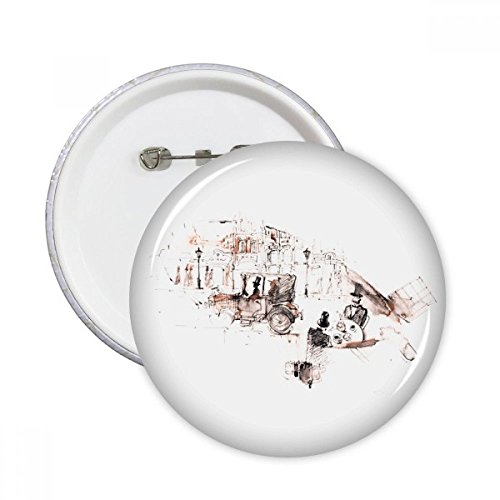 Badge bouton rond voiture d'époque aquarelle pour vêtement