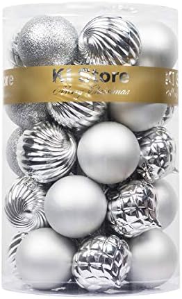 KI Store Silver Christmas Balls 34pcs 2.36-Inch Christmas Tree Decoration Ornaments for Xmas Tree Holiday Wreath Garland Decor Ornaments Hooks Included