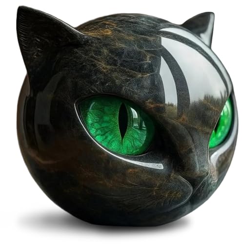 SMELEYOU Escultura de Piedra de Gato Negro de Lujo Afortunado Figuras de Gatos de Piedra Preciosa con Ojos Verdes Presente Refinado para decoración de la Oficina en casa