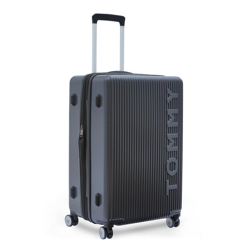 Image of Tommy Hilfiger Polyester Luggage Trolley, Grey, Empire Plus, 63L | Big Hard Suitcase for Travel Medium 360 Degree