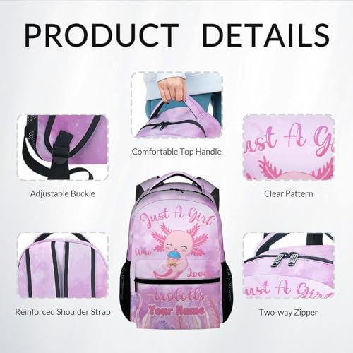 COZYAURA Personalized Kids Backpack with Lunch Box - Cute Axolotl Preppy Backpack for School - Lightweight Pink Backpacks for Girls4