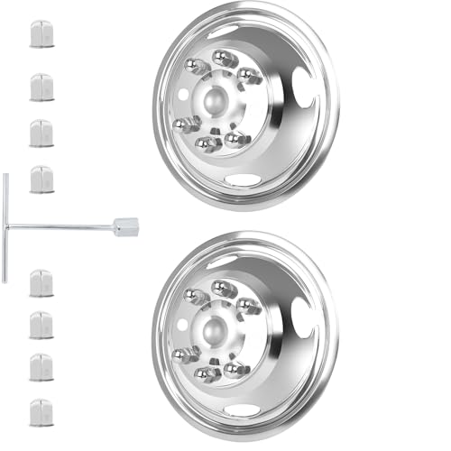 Image of hightall 17 Wheel Simulators Front Wheel, 16 inch 8 Lug 4Vent Holes Stainless Steel Hubcaps,Polished Surface,2Pcs Front Wheel,Bolts On Wheel Cover Set Compatible with Ford Ford 2005-2026 F350 Truck