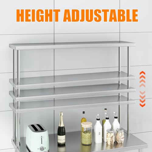 Garvee 12"x48" Stainless Steel Overshelf for Prep & Work Table, 360Lb Capacity Commercial 2 Tier Worktable Shelf, Adjustable Double Overshelf for Restaurant, Kitchen, Garage, Workshop