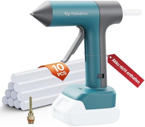 Tilswall Heißklebepistole Akku kompatibel mit Makita 18V/20V Akkus, Blau | Heissklebepistole mit 90 Sek. schnellem Vorheizen und 10 Klebesticks (11 mm) für DIY und Reparaturen (Akk