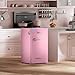 Upstreman 3.2 Cu.Ft Retro Mini Fridge with Bottle Opener, Energy Saving, Adjustable Thermostat, Metal Handle, LED Lamp, Mini Refrigerator for Bedroom, Office, Dorm-BR321 PRO (Pink)