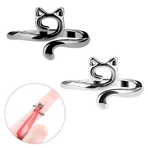 Image of YUXIANLB 2PCS Crochet Rings for Tension Control Adjustable Yarn Guide Rings with Cute Cat Ear Design Metal Finger Hook for Faster Crocheting Knitting Accessories for Beginners Gifts for Mother Grandma