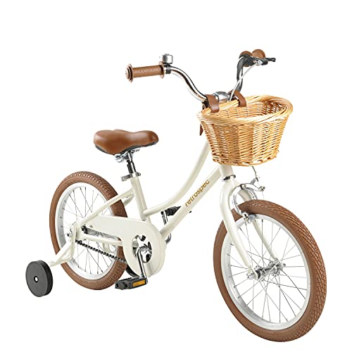 Retrospec Beaumont Mini 16 Inch Kids Bike for 4-6 Year-olds with Training Wheels, Basket and Bell, Eggshell