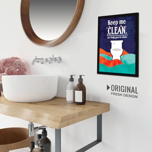Image of Chaka Chaundh - bathroom poster - bath posters with frame - bathroom quotes framed posterss - bath etiquette poster - bathrooms rules posters - (14 X 11 inches) (Keep me clean - Multi)